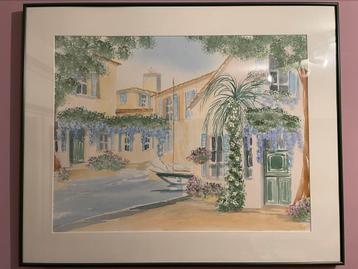 Aquarel onder het frame beschikbaar voor biedingen