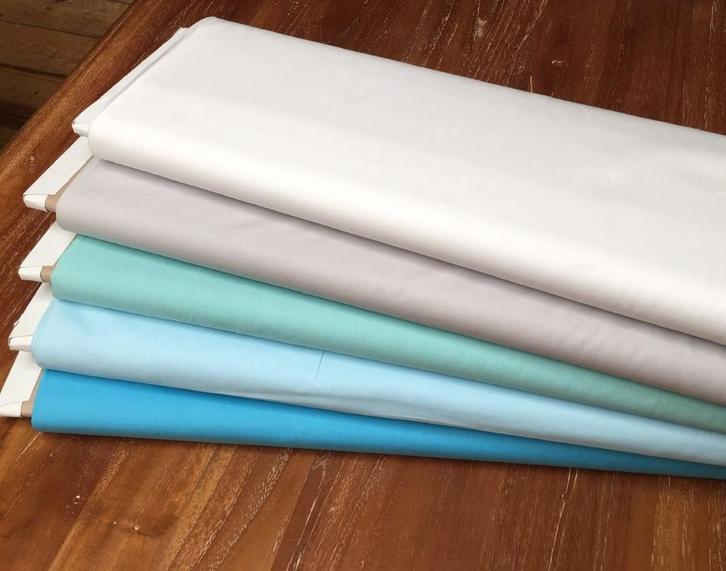 637)150x50cm coton uni blanc / bleu / menthe / gris, Hobby en Vrije tijd, Stoffen en Lappen, Nieuw, Katoen, 120 cm of meer, 30 tot 200 cm
