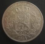 België - 5 Francs 1851 met punt, Postzegels en Munten, Ophalen of Verzenden, België, Losse munt, Zilver
