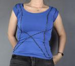 Blauw tshirt met zwarte parels van Moggy's - Maat medium, Kleding | Dames, Verzenden, Blauw