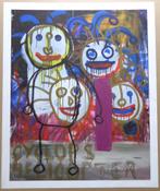 PAUL KOSTABI / FIGUURTJES / KLEURGICLEE DOEK / 74x81cm / SIG, Antiek en Kunst, Ophalen of Verzenden