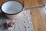 Frans brocante creme emaille steelpan met zwart randje, Antiek en Kunst, Ophalen of Verzenden