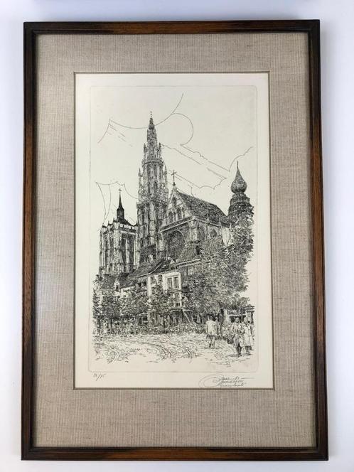 Ets Bob Dries '82, Antwerpen "Groenplaats", 52/75, Antiek en Kunst, Kunst | Etsen en Gravures, Ophalen of Verzenden