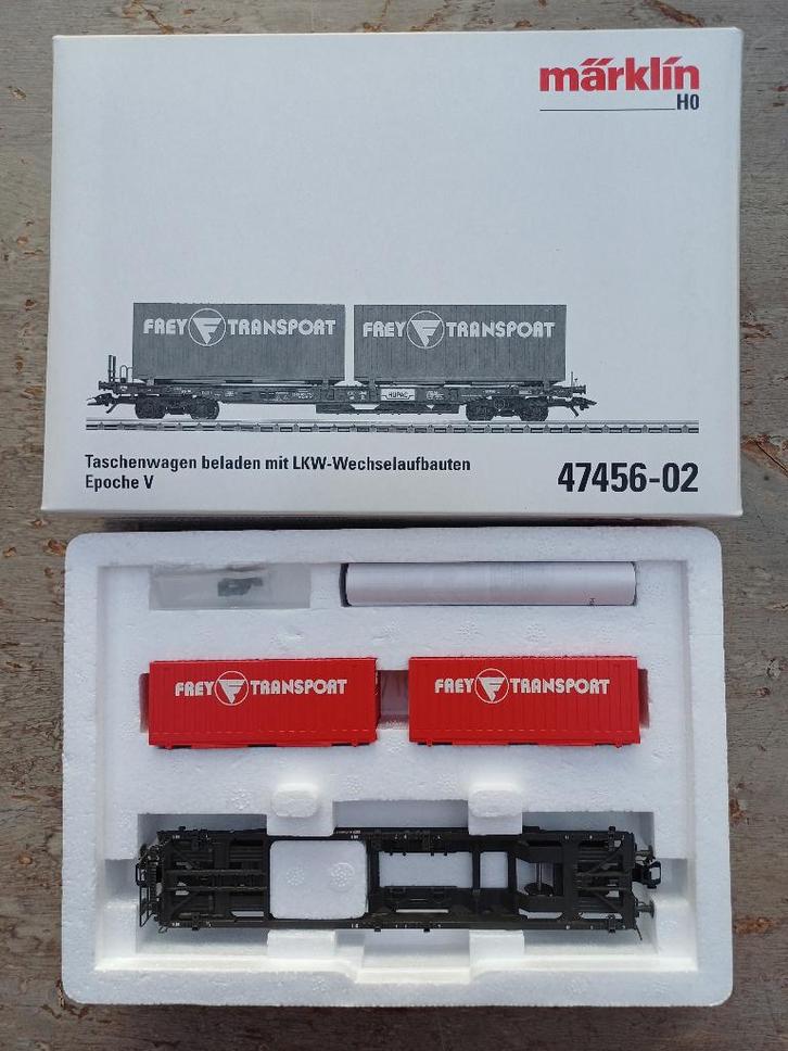 Marklin 47456-02 containerdraagwagen met containers, Hobby & Loisirs créatifs, Trains miniatures | HO, Comme neuf, Wagon, Märklin