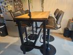 Tafel van natuurlijk gewaxt hout en metaal + 4 stoelen, Huis en Inrichting, Stoelen, Ophalen, Gebruikt, Zwart, Vier