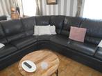 Zwart Lederen zetel, Huis en Inrichting, Zetels | Zetels, Ophalen, 250 tot 300 cm, Hoekbank, Zo goed als nieuw