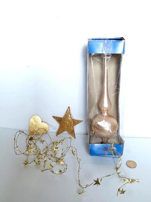 Goudkleurige kerstversiering 1 piek echt glas - ster - hart, Diversen, Kerst, Zo goed als nieuw, Ophalen of Verzenden