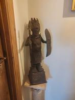 Antiek Beeld In brons en beeld in  hout, Ophalen, Brons