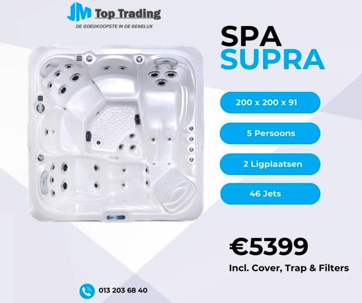 Jacuzzi Supra (Balboa) 5 persoons - 200x200cm - 46 jets, Jardin & Terrasse, Accessoires de piscine, Neuf, Filtre, Envoi