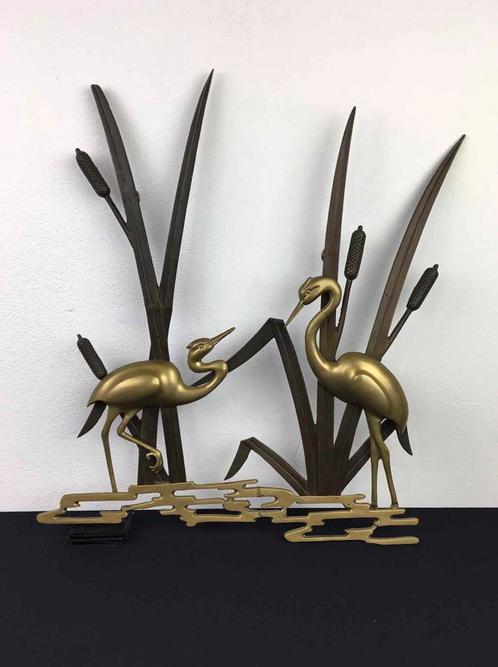 Vintage Messing Kraanvogel Wanddecoratie - 1960s, Antiek en Kunst, Kunst | Designobjecten, Ophalen of Verzenden