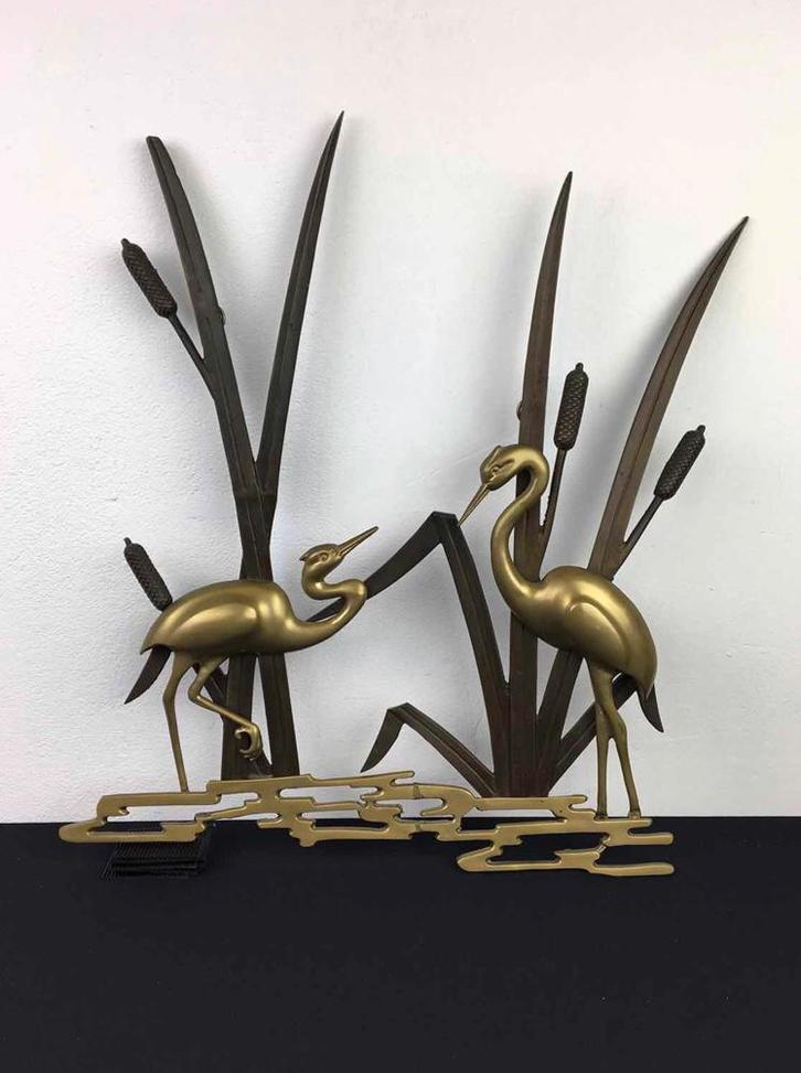 Vintage Messing Kraanvogel Wanddecoratie - 1960s, Antiek en Kunst, Kunst | Designobjecten, Ophalen of Verzenden