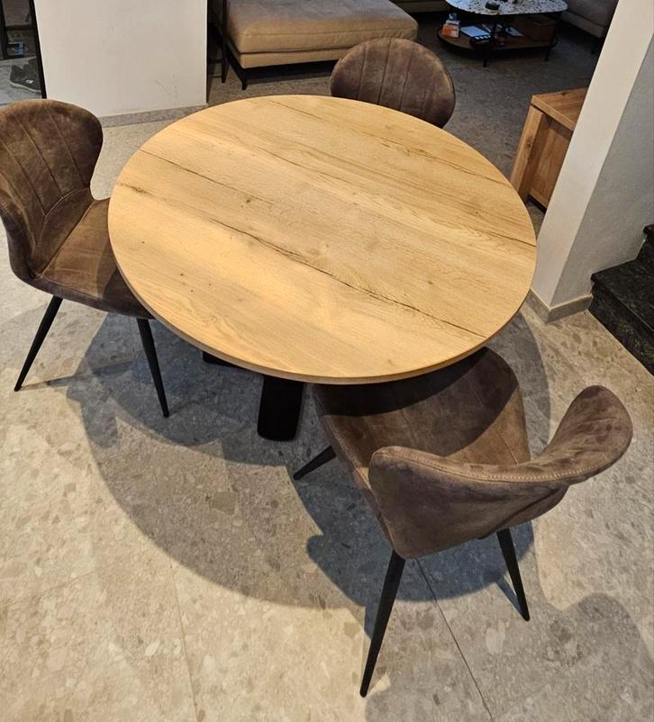 Ronde Stevige Eettafel + 3 Comfortabele Stoelen, Maison & Meubles, Tables | Tables à manger, Comme neuf, Rond, Enlèvement