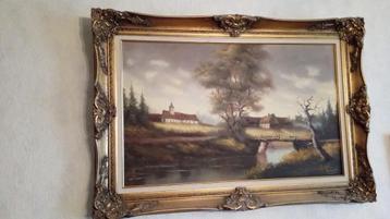 Schilderij ' landschap water - huizen ' - Schilder Somers beschikbaar voor biedingen