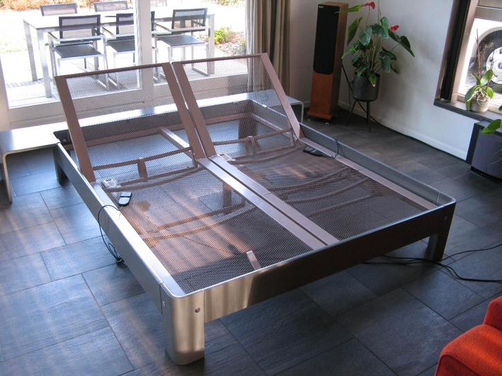 2 persoons Auping bed, Huis en Inrichting, Slaapkamer | Bedden, Gebruikt, Tweepersoons, 160 cm, 200 cm, Hout, Grijs, Ophalen