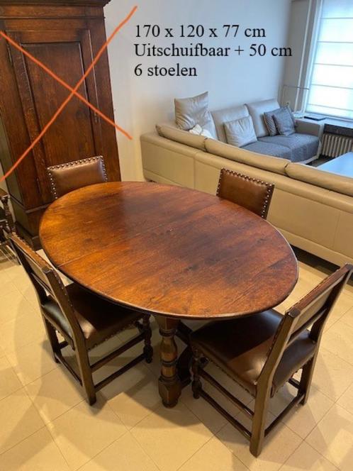 Tafel + 6 stoelen, Huis en Inrichting, Tafels | Eettafels, Gebruikt, Vijf personen of meer, Ovaal, Eikenhout, Ophalen