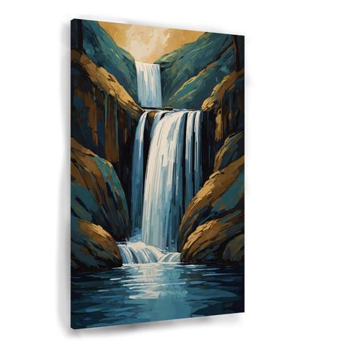 Toile cascade rustique 60x90cm - 18mm., Antiquités & Art, Art | Peinture | Moderne, Envoi