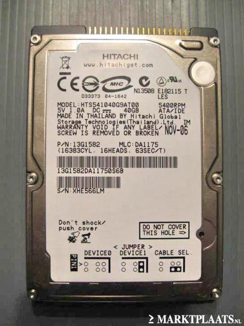 Hitachi 40GB 2,5" IDE 5400rpm laptop harddisk, Informatique & Logiciels, Disques durs, Utilisé, Laptop, Interne, IDE, Enlèvement ou Envoi