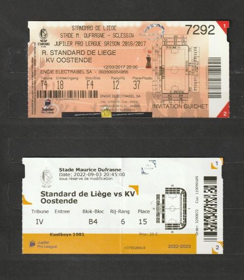 Standard - KV Oostende : 2 tickets (utilisés) (2017-2022), Collections, Articles de Sport & Football, Utilisé, Autres types, Enlèvement ou Envoi