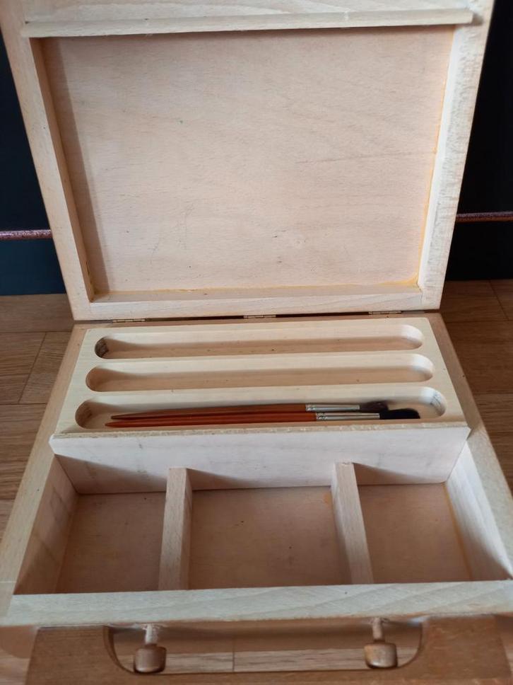 OUD HOUTEN SCHILDERDOOSJE, Hobby en Vrije tijd, Schilderen, Gebruikt, Overige typen, Ophalen of Verzenden