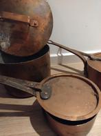 3 originele koperen kookpotten met deksel, Antiek en Kunst, Ophalen