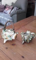 vintage keramieken met witte kalk theekan en melkkan schelp, Enlèvement ou Envoi
