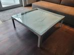 VINTAGE SALONTAFEL GLAS IN GRIJS METALEN STRUCTUUR., Ophalen, Vintage., 50 tot 100 cm, Vierkant