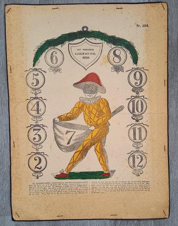 Houtsnede Antiek boordspel Het vermakelijk Harlikein-spel beschikbaar voor biedingen