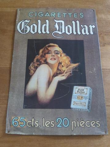 RECLAMEBORD 59X39 CM BLIK CIGARETTES GOLD DOLLAR-ZIE FOTO'S beschikbaar voor biedingen