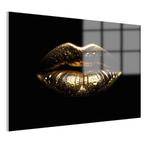 Lèvres dorées avec gouttes d'eau Peinture sur verre 105x70cm, 100 à 125 cm, Envoi, Création originale, 50 à 75 cm