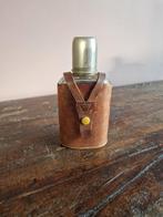 Brits bruin leer verpakt glazen heupfles oude zakfles, Antiek en Kunst, Ophalen of Verzenden