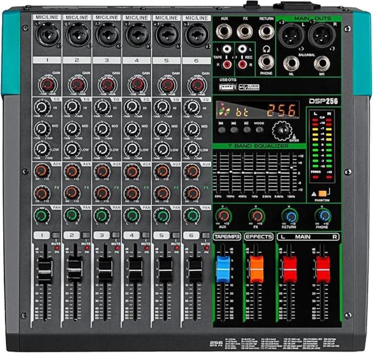 Depusheng PA6 professionele DJ audio mixer 6 kanalen ingang, Muziek en Instrumenten, Mengpanelen, Zo goed als nieuw, 5 tot 10 kanalen