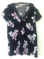 T-shirt noir à fleurs blanches manches courtes, Envoi, Neuf, Noir, Manches courtes