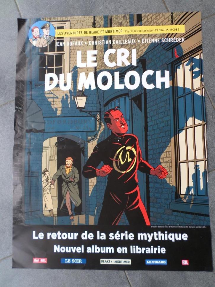 Blake et Mortimer - le cri du Moloch - affiche 80x60 - 2020, Verzamelen, Posters, Gebruikt, Overige onderwerpen, A1 t/m A3, Rechthoekig Staand