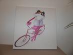 Kikker op fiets - wanddecoratie - 50 x 50 cm, Huis en Inrichting, Ophalen of Verzenden, Zo goed als nieuw