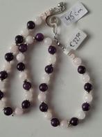 Mooi collier met Amethist en lichtrose kwarts.
Handgemaakt., Handtassen en Accessoires, Edelstenen, Ophalen of Verzenden