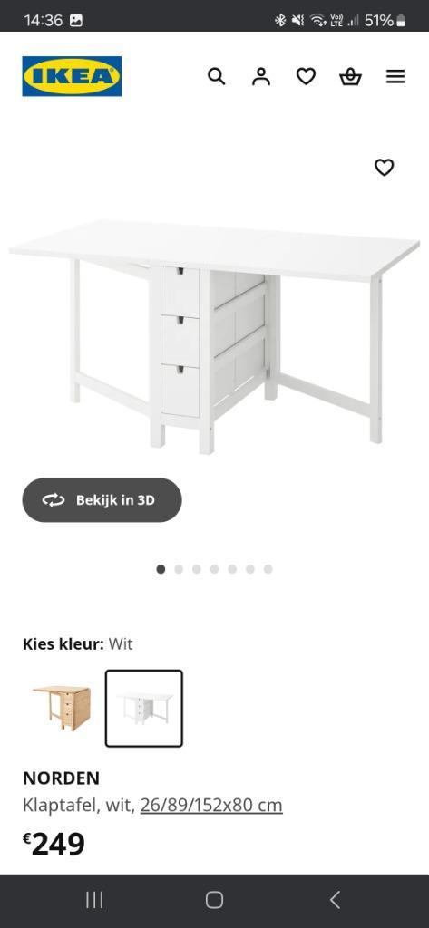 Witte klaptafel met lades van de ikea, Huis en Inrichting, Bureaus, Zo goed als nieuw, Bureau, Ophalen