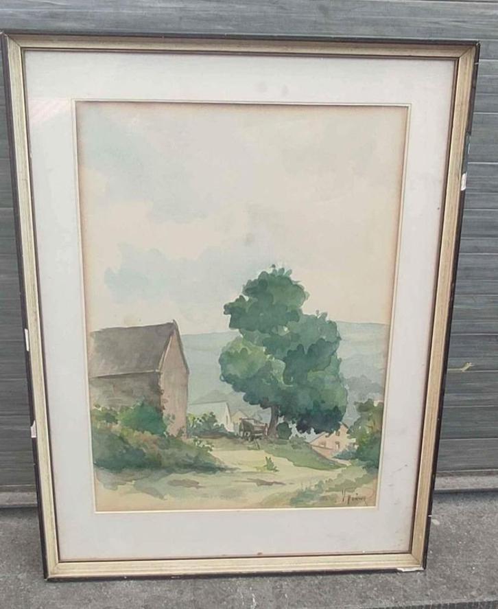 Aquarelle paysage signe Valère rorive, Antiek en Kunst, Kunst | Schilderijen | Klassiek, Ophalen of Verzenden