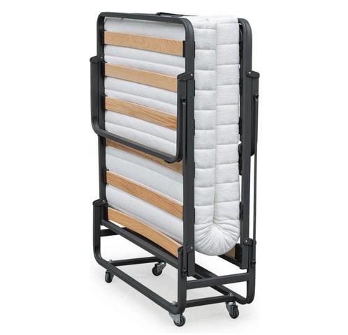Vouwbaar logeerbed, Huis en Inrichting, Slaapkamer | Bedden, Zo goed als nieuw, Eenpersoons, 90 cm, 200 cm, Metaal, Bruin, Verstelbaar