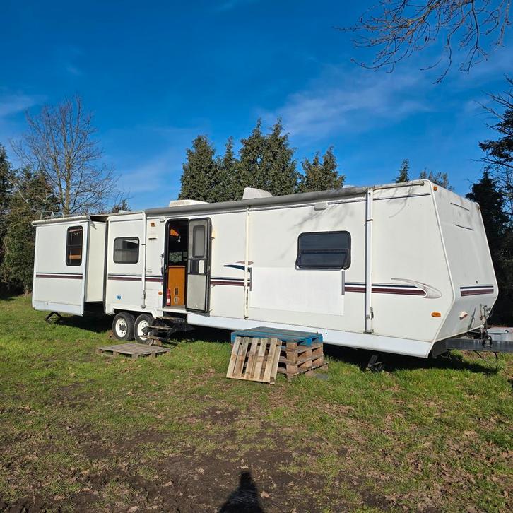 Amerikaanse trailer caravan woonwagen tiny house stacaravan, Caravans en Kamperen, Mobilhomes, Bedrijf, Diesel, Boiler, Douche