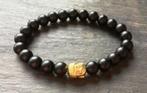 Armband van matte Onyx met Boeddha-kraal, Handtassen en Accessoires, Armbanden, Ophalen of Verzenden, Nieuw, Zwart, Elastiek