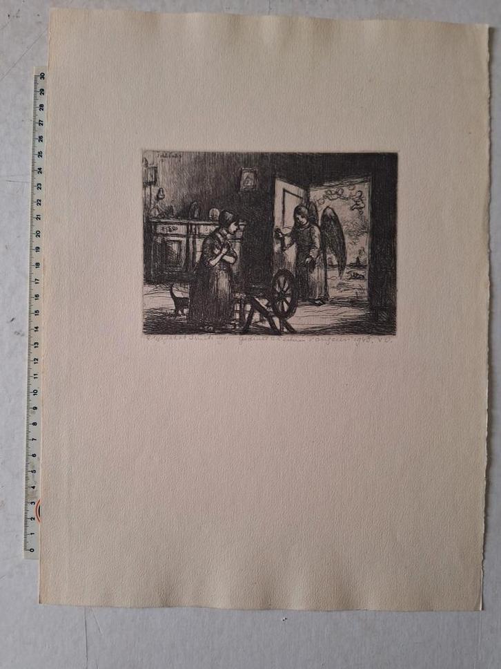 Ets Jakob Smits Maria Boodschap I tweede staat, Antiek en Kunst, Kunst | Etsen en Gravures, Ophalen of Verzenden