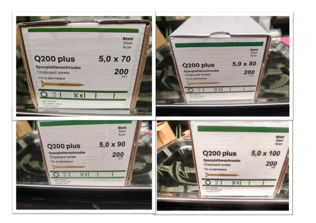 Lot de 4 boites de 200 vis à bois torx 70 80 90 100, Doe-het-zelf en Bouw, Verwarming en Radiatoren, Nieuw, Ophalen of Verzenden