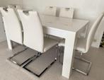 Witte eetkamer met 6 stoelen, Ophalen, Zo goed als nieuw, Moderne, 4 tot 6 stoelen