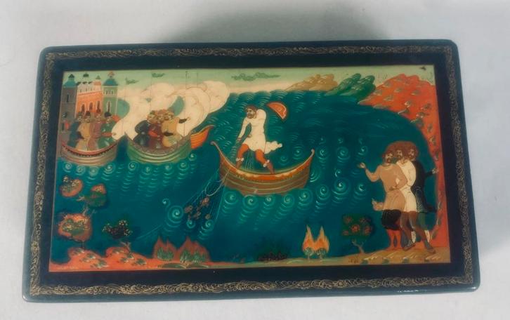 Traditionele Russische lakdoos met miniatuurschilderkunst, Antiek en Kunst, Kunst | Overige Kunst, Ophalen