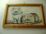 aquarel schilderijtje 2 poezen katten gesigneerd, Enlèvement ou Envoi