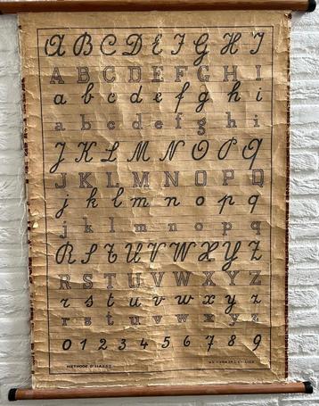 oude schoolkaart het alfabet schoonschrift drukkerij Van In, Antiek en Kunst, Antiek | Schoolplaten, Ophalen of Verzenden