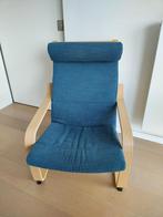 IKEA POÄNG fauteuil – donkerblauw, Huis en Inrichting, Fauteuils, Ophalen, Hout, 75 tot 100 cm, Zo goed als nieuw