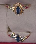 2 gouden ringen met blauwe saffier, Handtassen en Accessoires, Ringen, Verzenden, Met edelsteen, Dame, Goud
