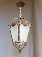 Antieke Hallamp met Facet geslepen opaline glazen, Antiek en Kunst, Antiek | Verlichting, Ophalen of Verzenden
