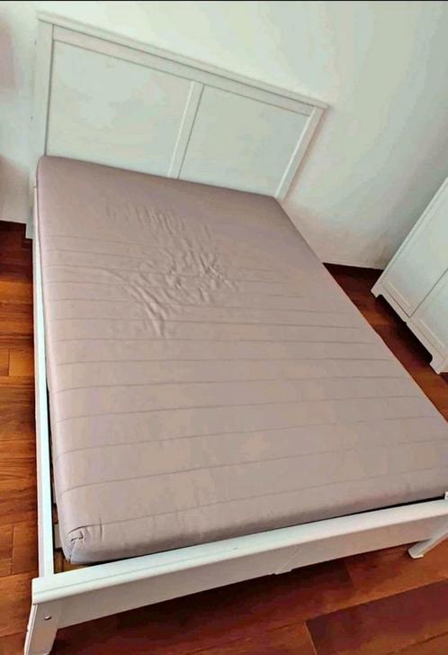 Schitterend wit houten bed 140cmx200cm LeenBakker boxsprings, Huis en Inrichting, Slaapkamer | Bedden, Zo goed als nieuw, Hout